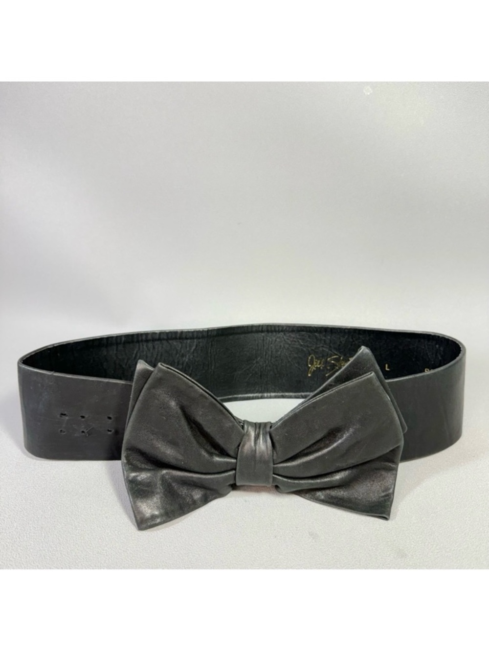 Jill Stuart Vintage Black Genuine Leather Bow Tie Wide Belt
